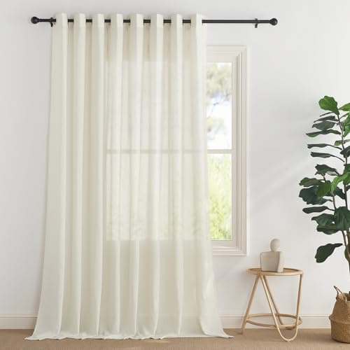 PONY DANCE Raumteiler Vorhang mit Ösen Wohnzimmer Gardinen Leinen 1er-Set H 220 x B 300 cm Creme, Leinenvorhang Halbtransparent Extra Breite Vorhänge Leinenoptik Boho Curtains