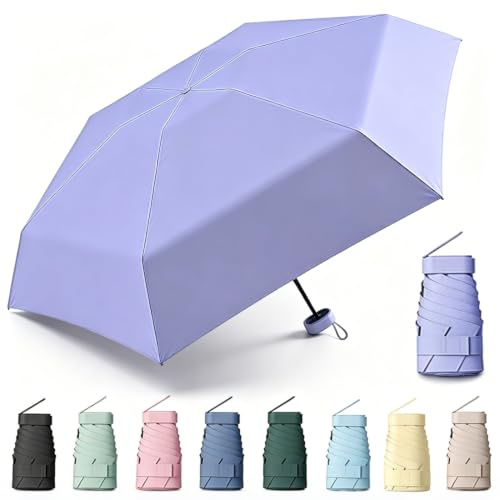Mini Ombrello Pieghevole da Viaggio-Ombrello da Tasca Ultraleggero e Compatto,UPF>50+ Protezione Sole/Pioggia Anti-UV, 6 Stecche in Alluminio, Piccolo Ombrello Portatile e Piatto per Donna (14,5 cm)