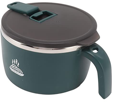 Multifunktionella 900 Ml Nudlar, Rostfritt Stål Bowl L Scald Proof Buldak Ramen Bowl med Lock Cup Noodles Isolerade Rostfritt Soppa Foribyw Lid för Studentens Sovsalskontor (Grön)