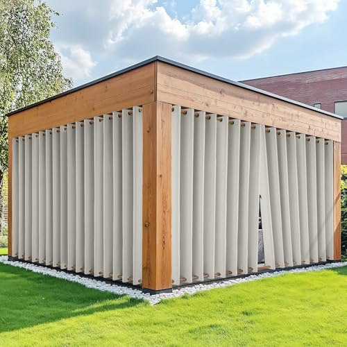 HDCAXKJ wasserdichte Outdoor-Vorhänge für Terrasse, mit Reißverschluss, extra lang, Oben und unten, mit Ösen, thermische Sichtschutzvorhänge, 2 Paneele, Pavillon, Außenverdunkelungsvorhänge für