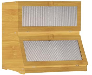 WODFARR - Caja de pan de bambú de 2 capas, caja de pan de madera de bambú para cocina, 40 x 33 x 25 cm, color original