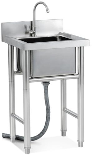 Commercial Grade Kitchen Sink Self Rimming Single Bowl Large Capacity Utility Set with Drain Basket & Faucet for Laundry Outdoor Restaurant Garage Use