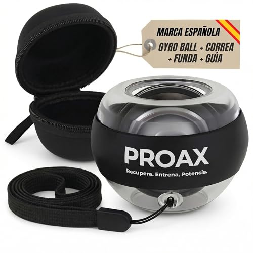 PROAX® Giroscopio a mano per rafforzare il polso e l'avambraccio | Gyro Ball con avvio automatico e cinghia | Esercitatore portatile compatto con custodia e manuale