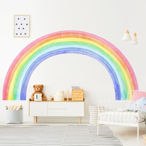 Supzone Wandtattoo Regenbogen XXL (210x108cm) Aquarell Wandaufkleber | Aquarell Großer Regenbogen Mädchen Wandsticker für Mädchenzimmer Kinderzimmer Babyzimmer Schlafzimmer Türen Wanddeko
