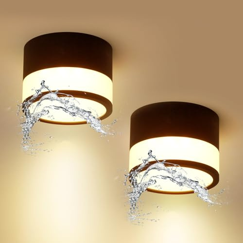 Temgin Focos Negro Cilindro Superficie IP65 Aplique Techo LED Exterior Para Baño, 12W Diseño Blanco Cálido Minimalista Aluminio Downlight Sin Taladrar IRC82 Para Pasillo Cocina Salón Ø10cm 2 Piezas