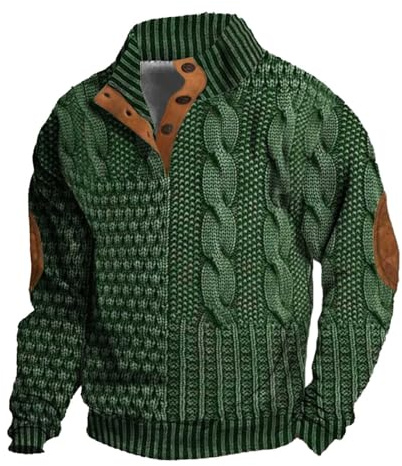 Generisch Jersey de invierno para hombre, cómodo, liso, manga larga, cuello alto, botones, morado, S