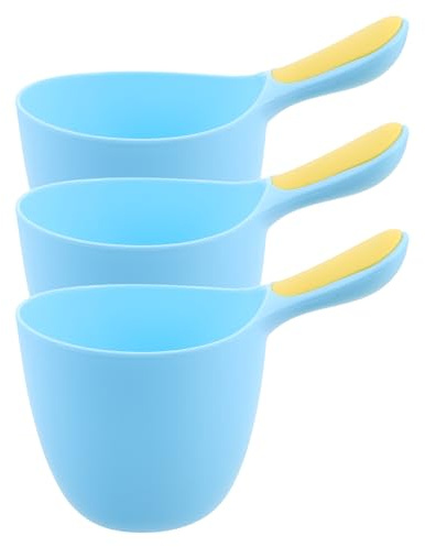 COOLHIYA Vaso para lavar el cabello de bebé (3 unidades): Vaso para enjuagar con champú para baño infantil - Cucharón de plástico reutilizable - Cuchara pequeña para lavar el cabello con mango