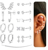 ADRAMATA Orecchio Donna Acciaio Chirurgico Piercing Orecchio Anallergici Orecchini Cerchio Placcati in Oro/Argento Piercings Naso Labbro Senza Filo Cartilagine Conch Piercing Trago Helix Piercing