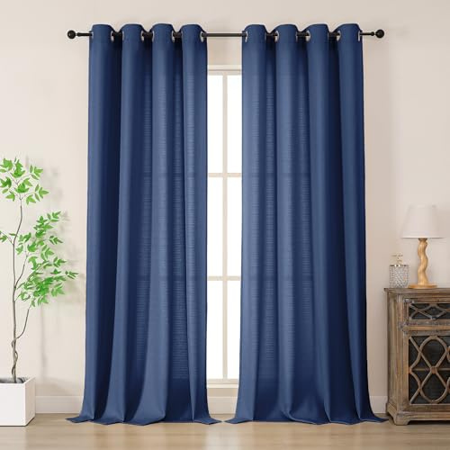 Simplebrand Gardinen Vorhänge mit ösen Vorhang lang Modern Leinenoptik Halbtransparent Ösenvorhang für Wohnzimmer gardinen Schlafzimmer Kinderzimmer mädchen Raumteiler 2er Set Blau H 245 x B 140 cm