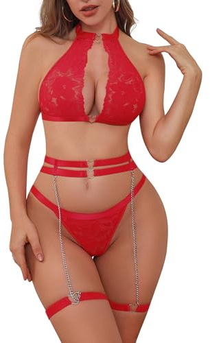 BEINF Completo Intimo Lingerie da Donna Sexy Intima in Pizzo Floreale Reggiseno Set di Lingerie 6 Pezzi con Slip e Giarrettiera,Reggiseno con Scollo a Cuore