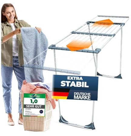 VELORA® Wäscheständer ausziehbar [20M Trockenfläche ] - WäscheständerXXL [Made IN EU] - mit Klemmen für kleine Wäschestücke