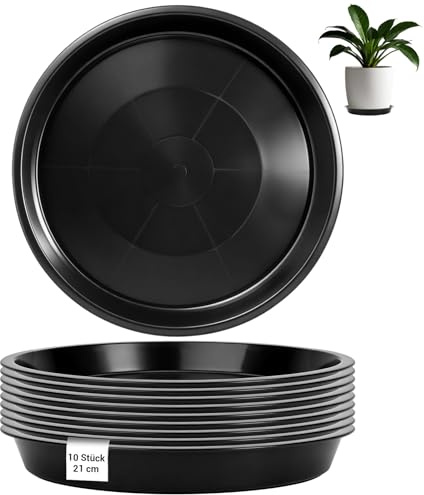 YFLeomry 10 st. blomkruka underlägg plast underlägg blomkruka av Ø 21 cm | Växt underlägg runda, svarta växter underlägg för blomkrukor inomhus och utomhusväxter
