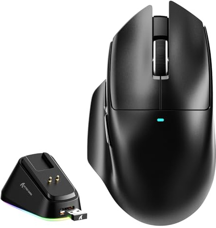 MAMBASNAKE x Attack Shark V6 Ratón Gaming Inalámbrico con Base de Carga Magnética, 65g Ultraligero, Sensor PAW3311, 25000 dpi, BT/2.4G/USB-C, 100M Clics,500mAh para Diestros–Negro