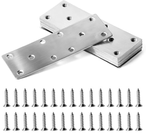 10pcs Flat Metal Brackets for Wood, Straight Metal Plates, Heavy Duty Mending Plates for Wood Garden Repairing Joining Railway Sleeper Brackets for Fixings, Furniture Flat Jointing Plate with Screws
