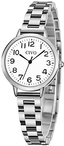 CIVO Elegant Klein Uhr Damen: Einfach Zahlen Ziffernblatt Armbanduhr mit Silber Edelstahl Uhrarmband - Analog Wasserdicht Minimalistische Klassisch Lässig Geschenke Quarzuhr fur Frauen