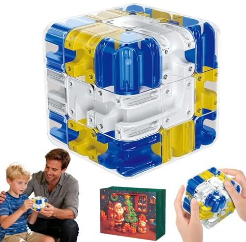 3D WüRfel Labyrinth, Marmor Labyrinth WüRfel, Labyrinths WüRfels Kugel, Lustiger 3D-Labyrinths-RollwüRfel-Puzzle, Hilft Kindern Und Erwachsenen, Logisches Denken (Blau)