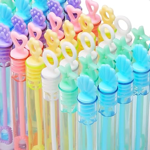 30er-Set Mini Seifenblasenstäbe für Kinder, 6 Designs, 6 Farben | Großpackung Seifenblasen-Mitbringsel, Füllung für Goodie Bags, Geburtstagsdekoration, Valentinstags- und Weihnachts-Partyzube