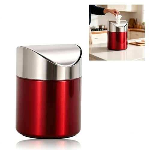 GALPADA Petite poubelle de table en acier inoxydable avec couvercle pour bureau, salle de bain, cuisine, bureau et chambre à coucher, taille compacte, 12,5 x 12,5 x 16 cm
