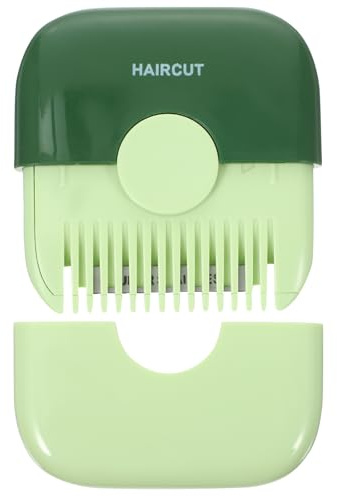 AMUSLESUR Tondeuse à Frange Manuelle pour Femmes 2-en-1 Coupe-cheveux à Pointes Fourchues, Peigne Tondeuse en Acier Inoxydable et Plastique, Portable Compacte Couleur Avocat, Outil de Coupe