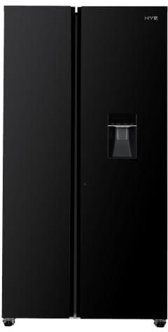 HYE American Fridge Freezer - No Frost, Water Dispenser, Black | 529L capacity, LED touch controls, Quick Cooling, Quick Freezing, Holiday Mode, Freestanding, Ideal for Busy UK Homes