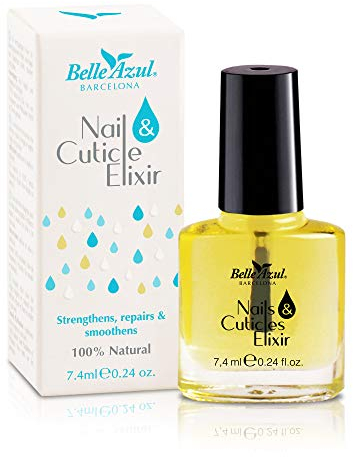 Belle Azul Nail Cuticle Elixir Olio Indurente e Riparatore per Unghie e Cuticule, Rinforzante, Nutre, Rigenera, Rafforza e Accelera la Crescita, 6 Oli Naturali, 7.4ml