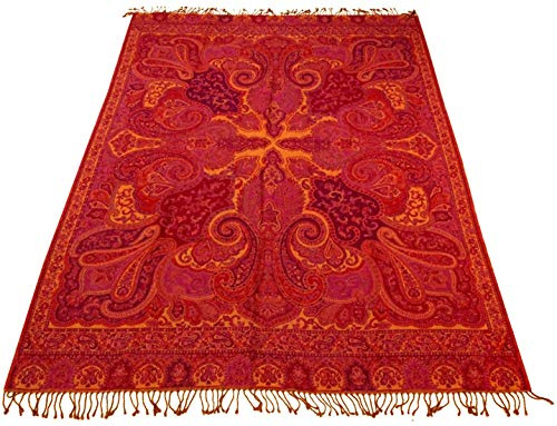 Lorenzo Cana Premium Wolldecke jacquardgewebt aus feinster Wolle vom Merinolamm Paisley Muster Rottöne Wohndecke Decke Wolle Sofadecke Kuscheldecke Plaid 140 cm x 200 cm - 9625822