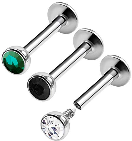 KJM FASHION 3 Stk Edelstahl Internally Threaded Lippen 1,2mm 16 Gauge Kristallkugel Medusa Monroe Marilyn Monroe Ohrringe Vertical Labret Piercing Schmuck 0487