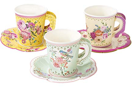 TalkingTablesVintage Floral Tea PartyPaper Cups and SaucersPack of 12Mixed Colours