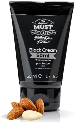 MUST - Crema tatuaggi Neri Per Trattamento Cura E Guarigione Post Tattoo Lenitiva ed Idratante Dona Sollievo E Rigenera La Pelle Non Macchia Made in Italy 50 ml