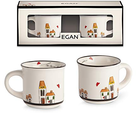 EGAN - Set da 2 Tazze in Ceramica Smaltata, Color Avorio | Adatto a Lavastoviglie e Microonde
