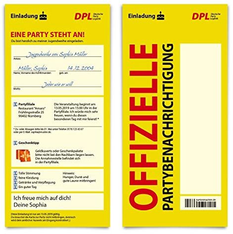 10 x Jugendweihe Einladungskarten individueller Text DIN Lang - Paket Benachrichtigungskarte
