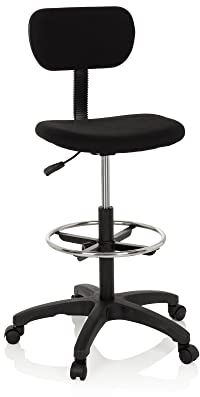 hjh OFFICE 671004 Arbeitsstuhl mit Fußring TOP Work 05 Stoff Schwarz Counterstuhl Drehstuhl mit Rollen, höhenverstellbar