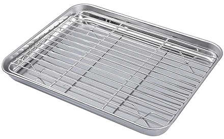 DOITOOL Oven Tray with Rack : Stainless Steel Sheet with Removable Cooling Rack, Rectangular Baking Tray, Nonstick Pan for Cooking (26x20x2.5cm)