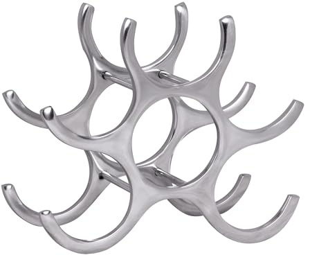 FineBuy Weinregal 29x14x24 cm Aluminium Silber für 6 Flaschen | Flaschenregal aus Metall, Weinständer handgefertigt, Weinaufbewahrung für Küche, Hausbar und Esszimmer