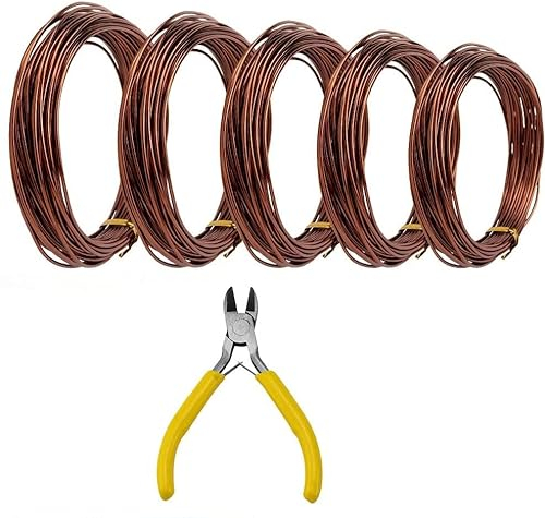 ANTHYTA 5 Rotoli Filo in Alluminio per Bonsai 1/1,5/2,0 MM Filo per Bonsai Albero da Giardino Filo di Alluminio Anodizzato Accessori Bonsai Filo per Piante con Filo Tagliafilo, Marrone Ogni Rotolo 10M