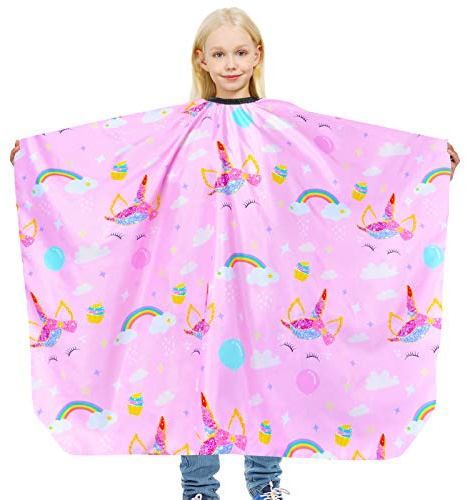 PAMAID Kids Haircut Cape Waterproof Barber Cape Cover, Unicorn Hair Cutting Cape for Girls with Adjustable Snap Closure (Unicorn)