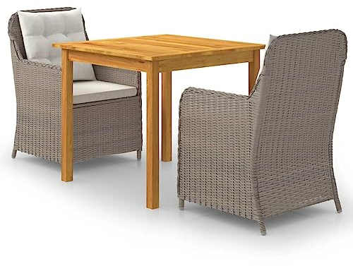 vidaXL Gartenmöbel Set 3-TLG. Sitzgruppe Gartengarnitur Sitzgarnitur Gartenset Tisch Stühle Sessel Esstisch Gartentisch Gartensessel Braun