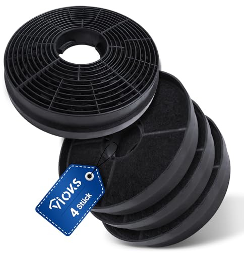 VIOKS 4x Kohlefilter Dunstabzugshaube Ersatz für Respekta MIZ0058 MIZ 0058 | Aktivkohlefilter Rund Filter, ersetzt PKM CF130, Ersatz für Candy 49040890 35602288 49040117 352C66, für Abzugshauben