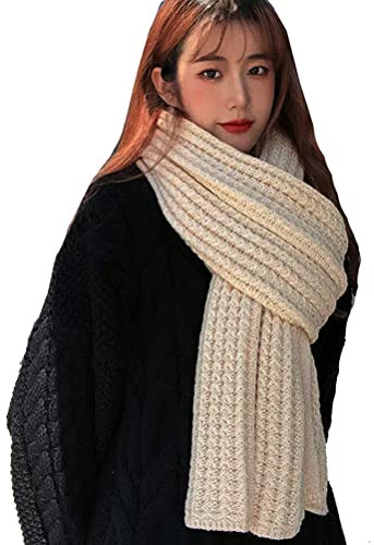 Kabelife Damen Schal Strickschal Winterschal Lang Warm Schal Einfarbig Grobstrick Schal Long Scarf 30 * 190 CM (Beige)