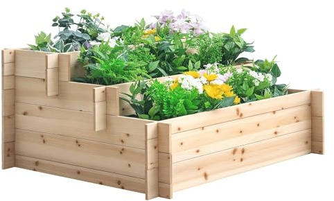 Outsunny Fioriera da Giardino in Legno a 3 Livelli, Letto per Orto Rialzato da Esterno, Fiori, Ortaggi e Piante Aromatiche, 120x100x54cm