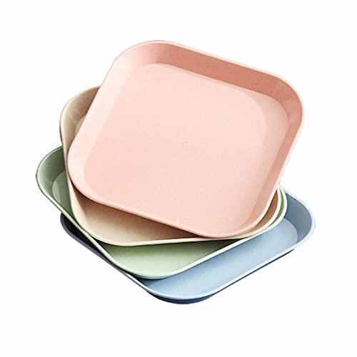 HSNAXingLife 4 Stück quadratische Kunststoffschalen, Kunststoff-Obstschalen, Snack-Tablett, kalte Geschirrteller, Essteller aus Kunststoff(4 Farben)