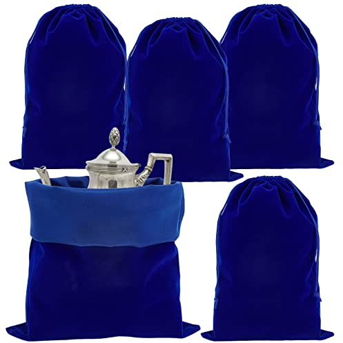 PandaHall 5 Stück Blaue Samtbeutel Mit Kordelzug Anlauffreie Aufbewahrungsbeutel Große Schmuckbeutel Silber Aufbewahrungsbeutel Für Schmuck Besteck Besteck Süßigkeiten Hochzeitsbevorzugung