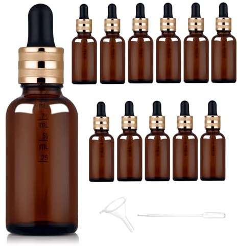 StarryTiger 12 Stück Pipettenflasche, 30 ml Braunglasflasche mit Pipette, Glasflasche mit Pipette, Fläschchen mit Pipette für Essential Öle, Parfümöle, Flüssige Farbstoffe