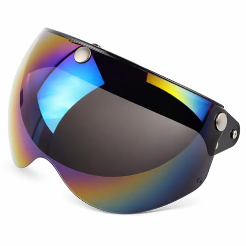 SPYMINNPOO Visiere per Casco da Moto, Visiera per Casco retrò Universale a 3 Scatti Visiera per Casco Mezzo Viso Antivento