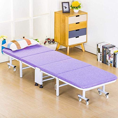 Sun Lounger Garden Chairs Household Folding Bed, Modern Simplicity Office Sofa Simple Bed with Roller Four-fold Recliner can Moveding (Color, Brown, Size, 60cm),Purple,60cm