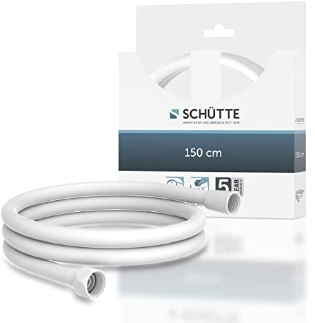 SCHÜTTE Tubo Doccia 1,5m Con Protezione Antitorsione | Lunghezza 150cm in Plastica | Attacco Universale | Bianco