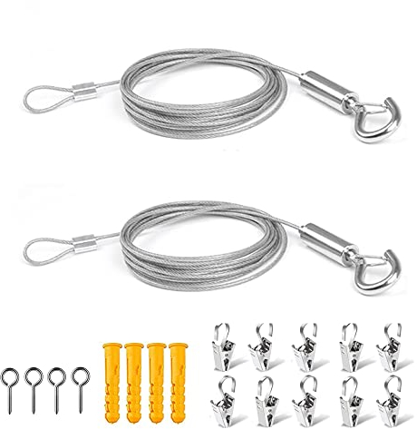 GIGIIS Edelstahlseile 2 Stück 2m Draht Aufhängeseil Einstellbar Drahtseil Edelstahl Spannseil Bilder Aufhängen Seile mit Schloss Haken für LED-Deckenpaneel Fotos Tragfähigkeit 30KG