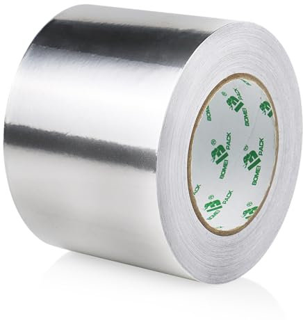 BOMEI PACK Aluminum Foil tape 100mm x 50m for home Heating,Ventilation HVAC air Ducts Repairing Fixing,kitchen Jointing,flame,Cold,heat resistant