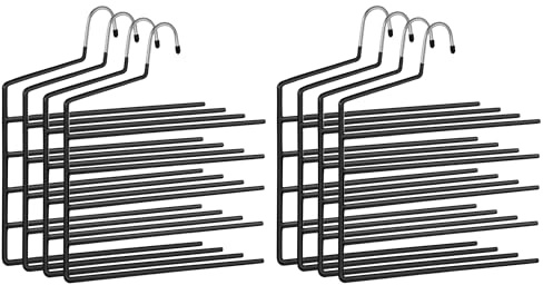 SONGMICS Hosenbügel platzsparend, 8er Set, Mehrfach-Kleiderbügel, offenes Ende, rutschfest, für je 5 Hosen, für Jeans, Handtücher, Schals, schwarz CRI034B08