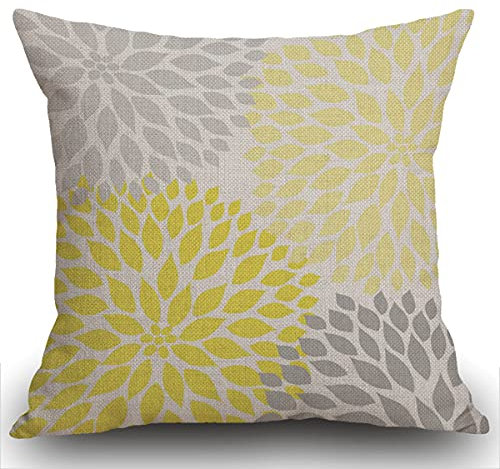 SJOAOAA Doppelseitiger Kissenbezug mit Dahlien-Blumen, Naturmode, Blütenblätter, 45 x 45 cm, für Zuhause, Wohnzimmer, Sofa, Garten, Couch, Auto, gelb-grau, 45 x 45 cm